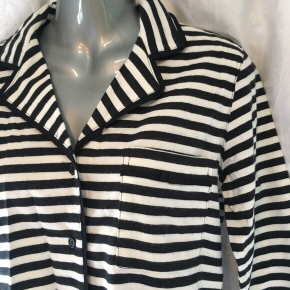 *HOST PICK* Kate Spade Pajama Top Classic Brushed Cotton Black White Stripe XS - Picture 7 of 13